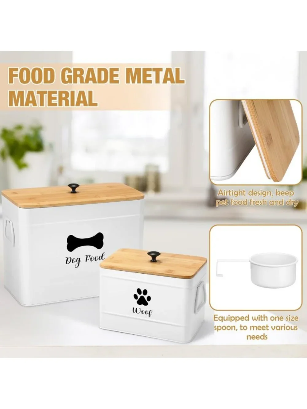 Extra Large Airtight Dog Food Storage Containers Set of 2 with Bamboo Lids